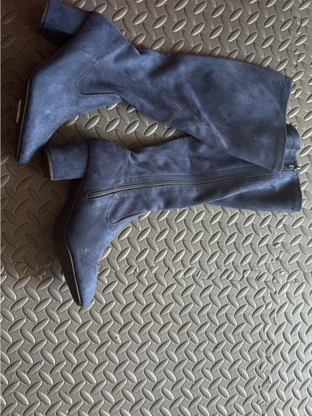 Women's Navy Suede Knee-High Block Heel Boots